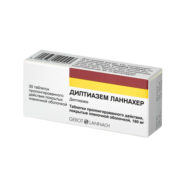 Дилтиазем Ланнахер таблетки с пролонг высвобождением покрытпленоб 180 мг 30 шт