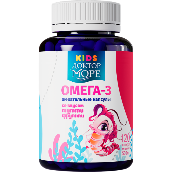 Доктор Море Детская Омега 3 жевательные капсулы со вкусом Тутти-Фрутти массой 500 мг Креветка 120 шт