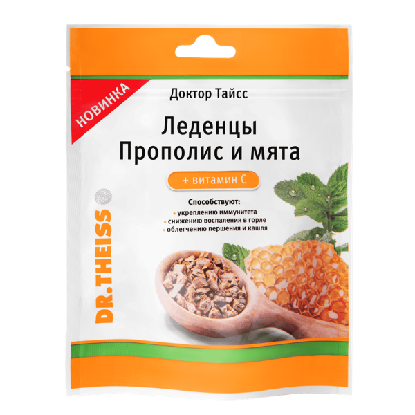 Доктор Тайсс Леденцы Прополис и мята + витамин С массой по 3,25г 52 г 1 уп