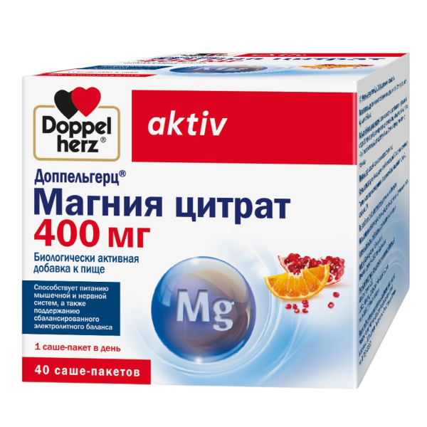 Доппельгерц Актив Магния цитрат 400 мг порошок саше-пакеты массой по 6,0 г 40 шт