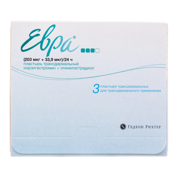 Евра пластырь трансдермальный 203 мкг+39,9 мкг/24 ч 3 шт