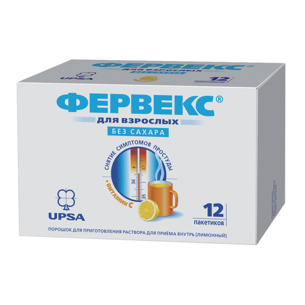 Фервекс порошок д/приг раствора для приема внутрь 500 мг+25 мг+200 мг лимон без сахара пакетики 12 шт