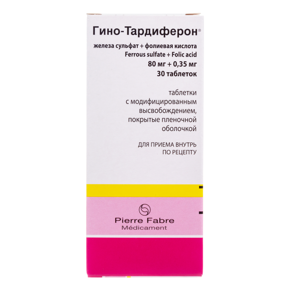 Гино-Тардиферон таблетки с модифицированным высвобождением покрытпленоб 80 мг+0,35 мг 30 шт