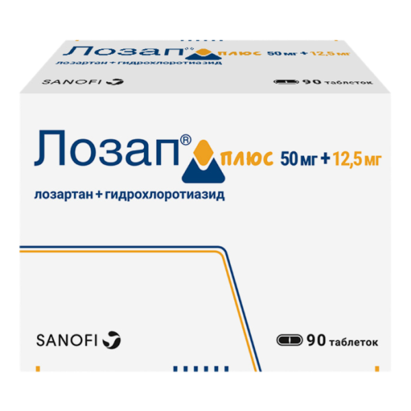 Лозап Плюс таблетки покрытпленоб 12,5 мг+50 мг 90 шт
