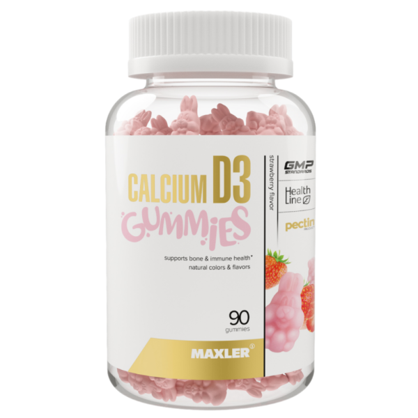 Макслер Кальций Д3 Гаммиз вкус клубника / Maxler Calcium D3 Gummies Strawberry flavor жевательная конфета по 2 г 90 шт