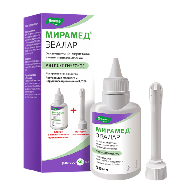 Мирамед Эвалар раствор для местного и наружного применения 0,01 % с вагинальной насадкой 50 мл 1 шт