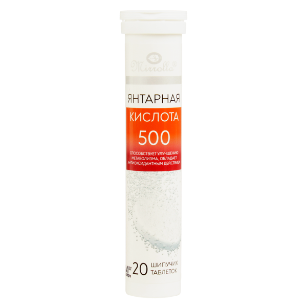 Mirrolla Янтарная кислота 500 шипучие таблетки массой 3800 мг со вкусом ананаса 20 шт
