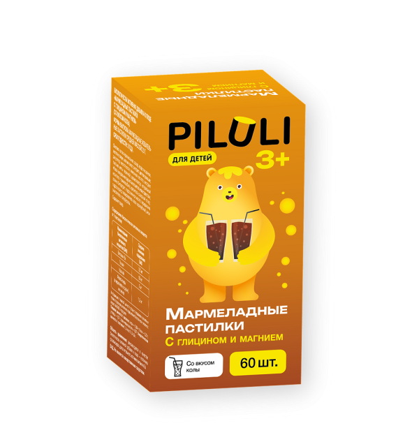 PILULI Мармеладные жевательные пастилки с Глицином и Магнием для детей массой 2,5 г 60 шт